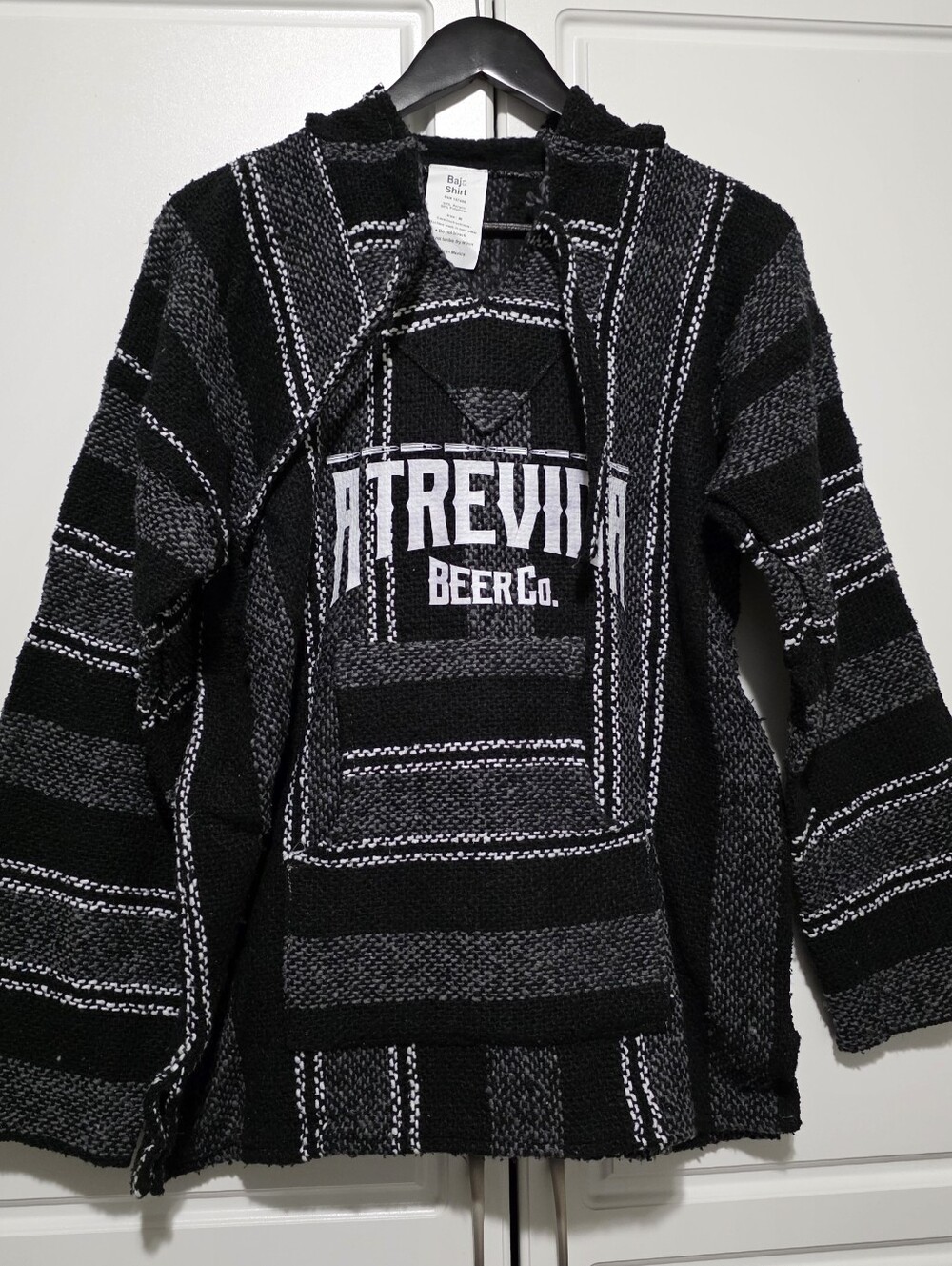 Baja Shirt Black Gray White Woven Knit Pullover Hoodie Sweater Atrevida Beer Co